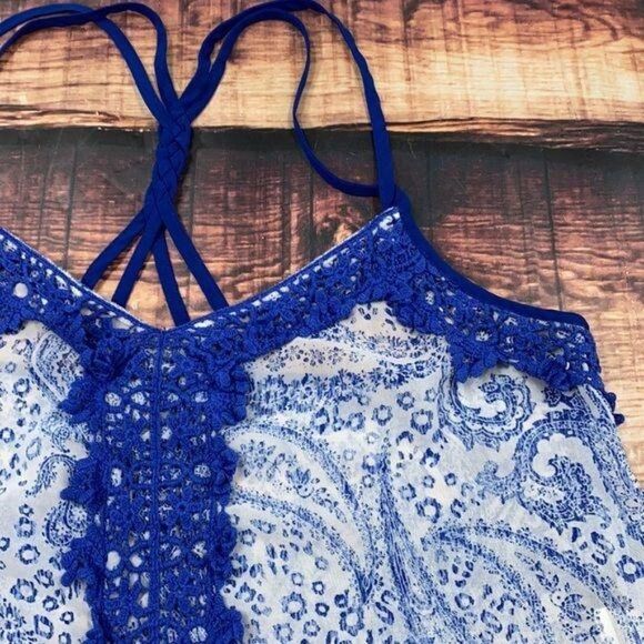 $5 SALE! Blue Paisley Strappy Tank Top Sheer - Picture 4 of 7